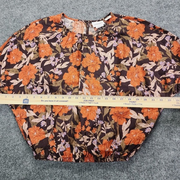 Haute Hippie Women’s 100% Linen Short Sleeve Crop Top Orange Floral Size Medium - Picture 3 of 4